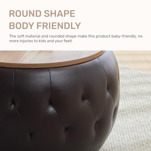 Velvet Round Storage Ottoman with Wooden Lid T80519