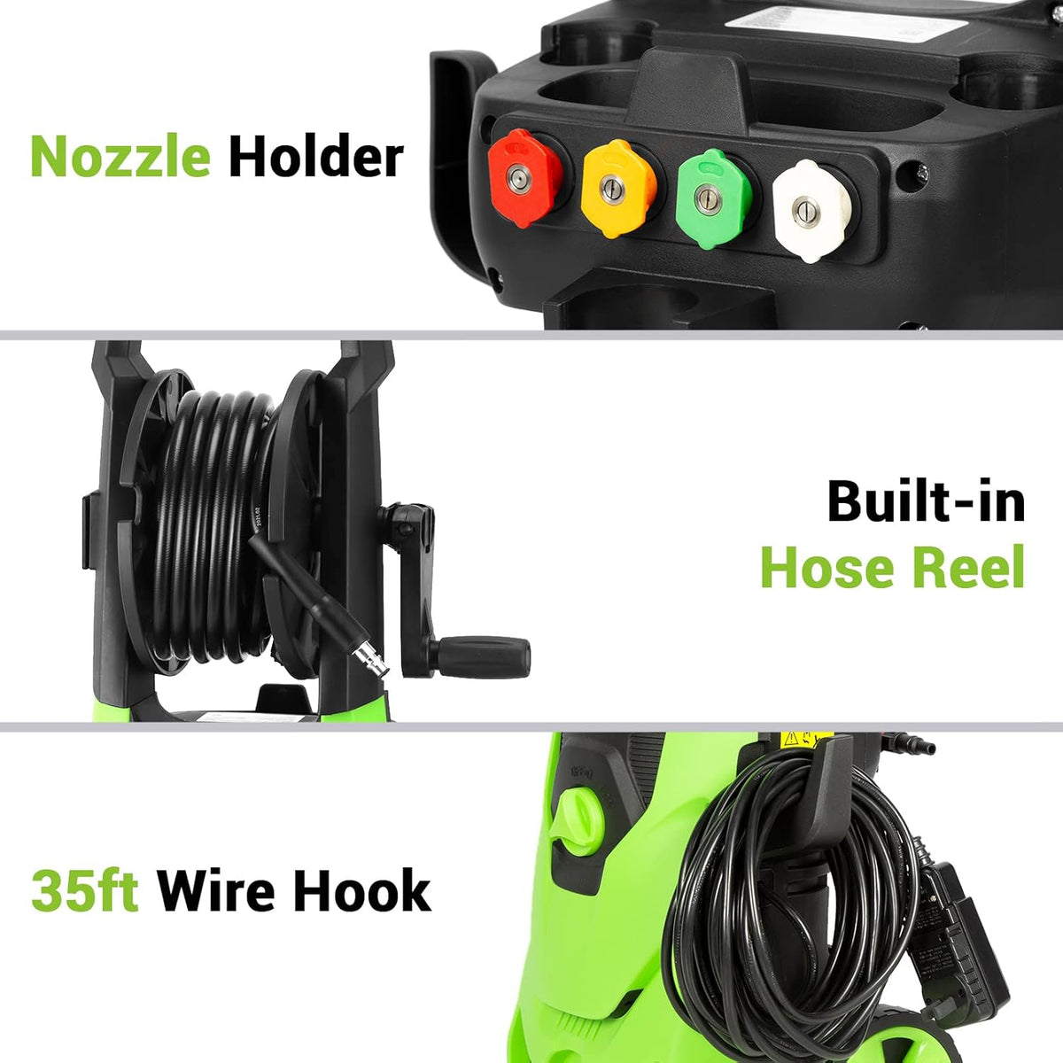 Green Electric Pressure Washer 3500PSI 1.85 GPM with Hose Reel K649
