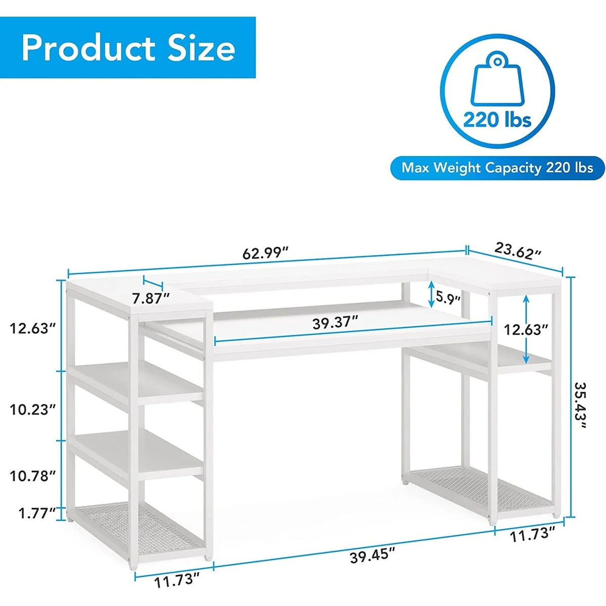 63 inch Brown Computer Desk with Storage Shelves V28972
