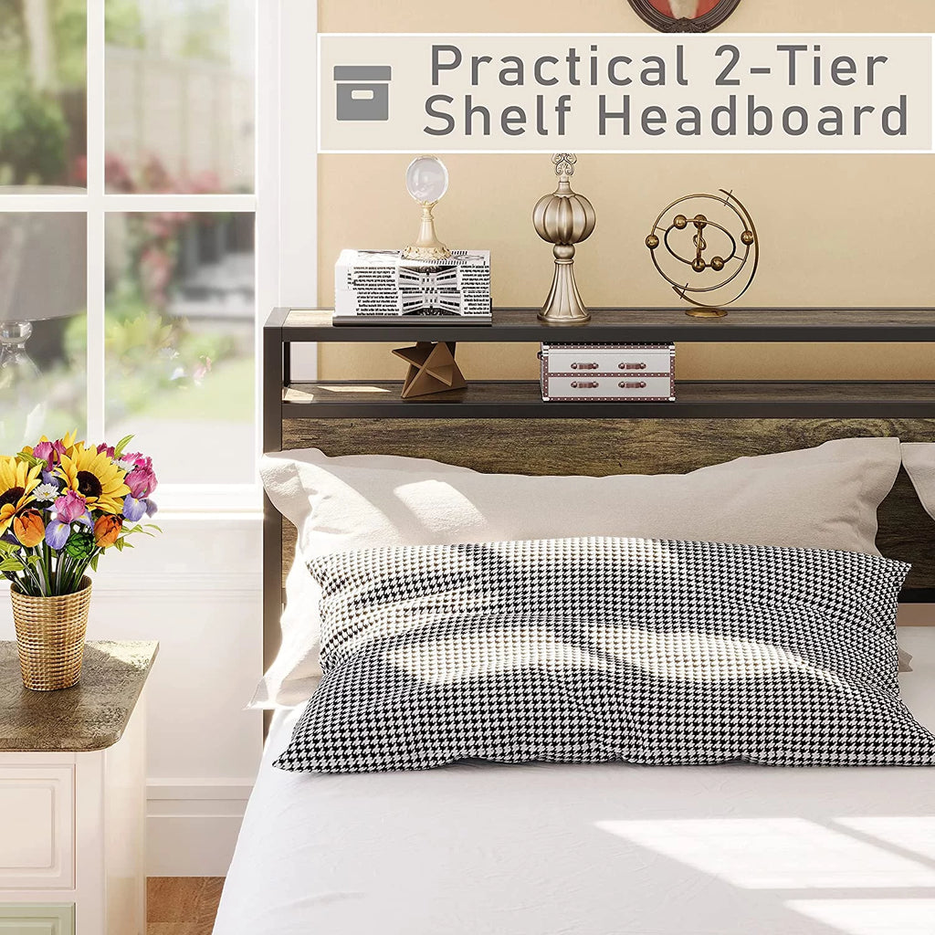 King Size Bed Frame with Storage Headboard X892817