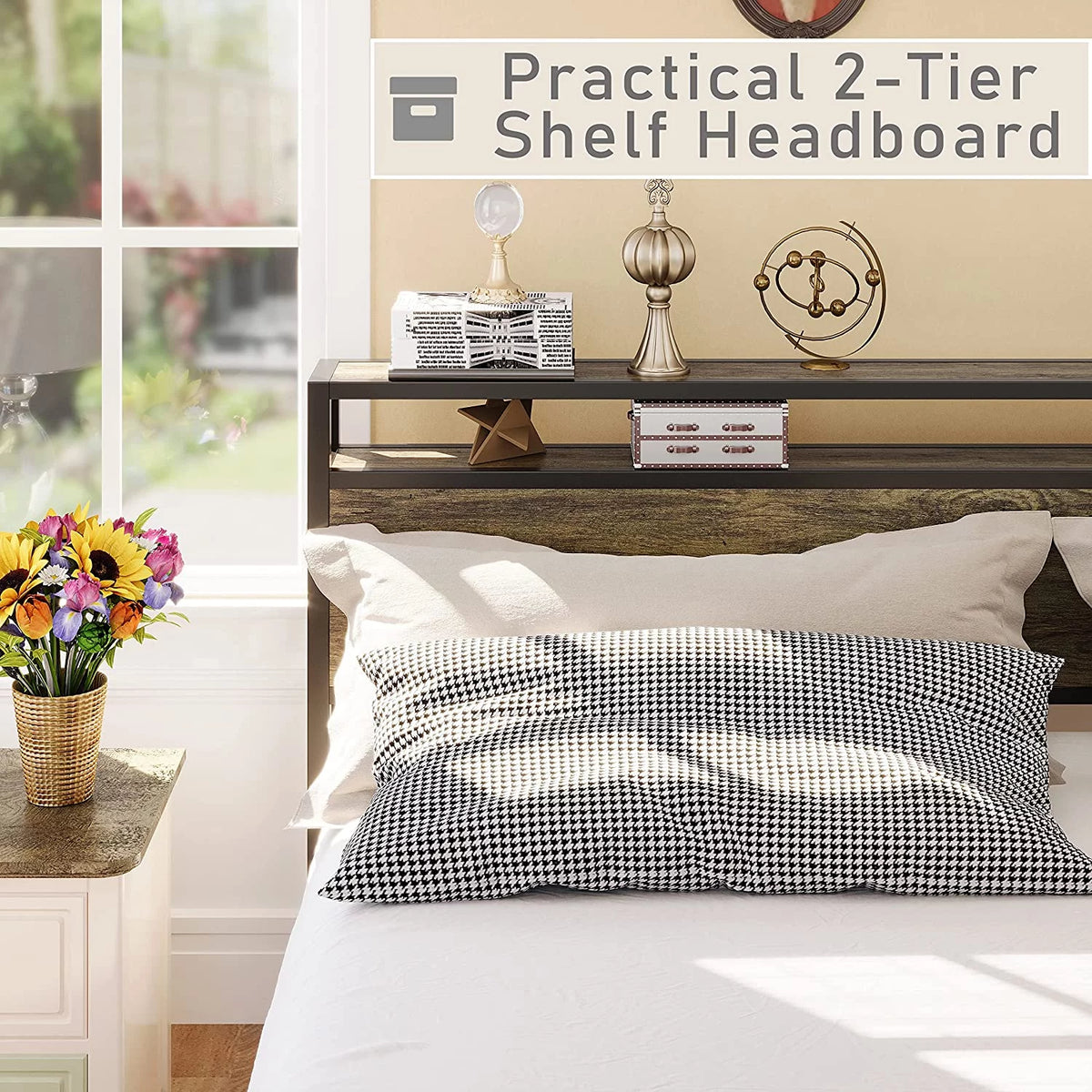 King Size Bed Frame with Storage Headboard X892817