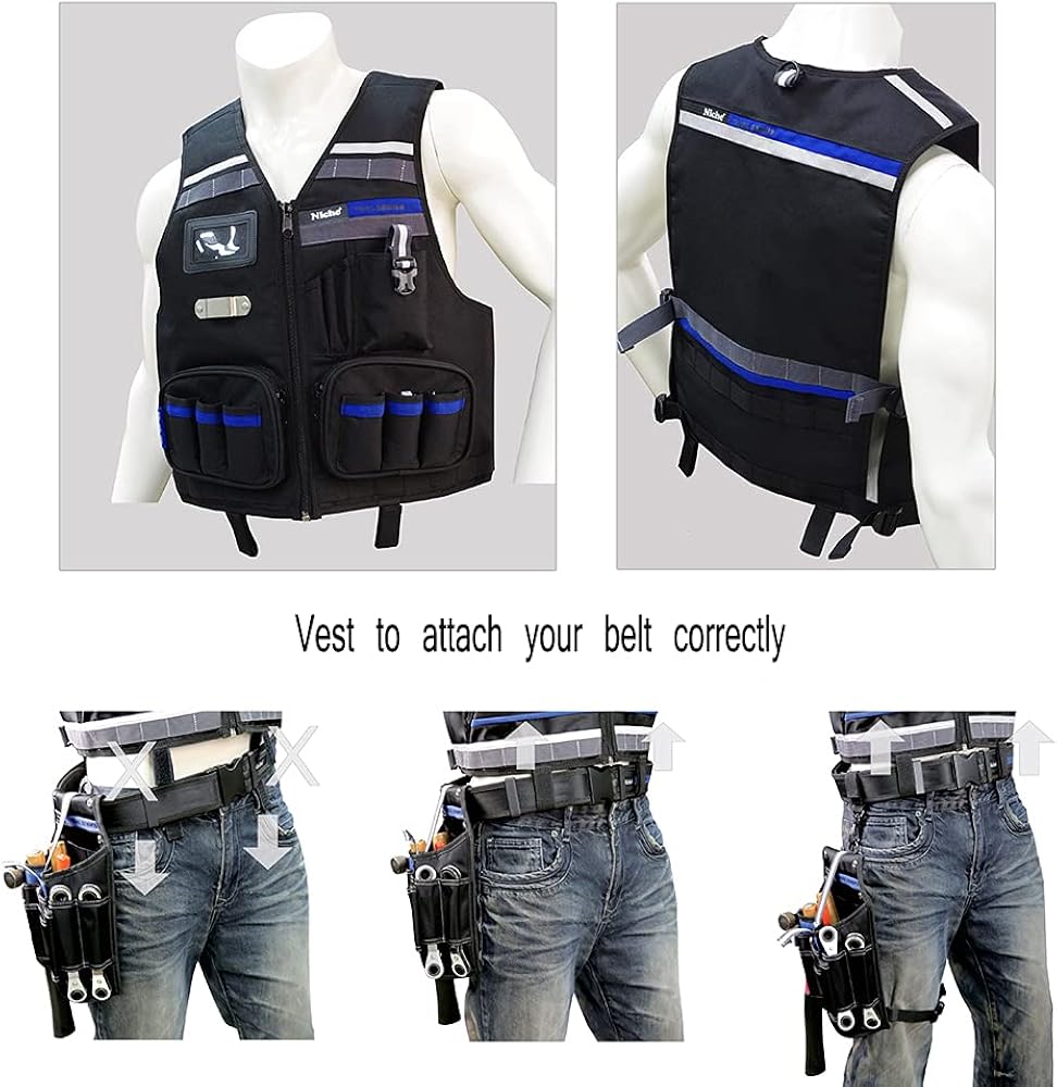 Heavy Duty Work Vest with Adjustable Straps, Tool Pockets and Reflective Stripes H97814