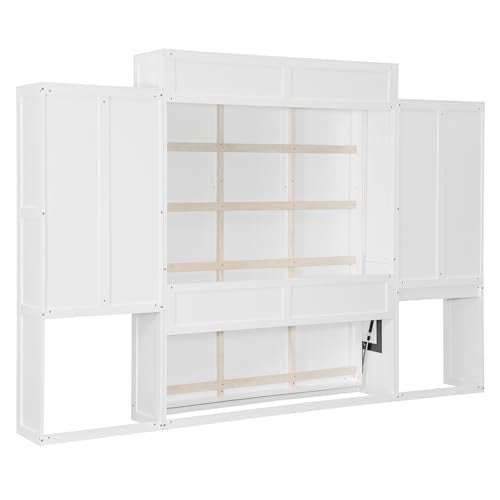 Queen Size Wood Murphy Bed with Desk and Storage E4329