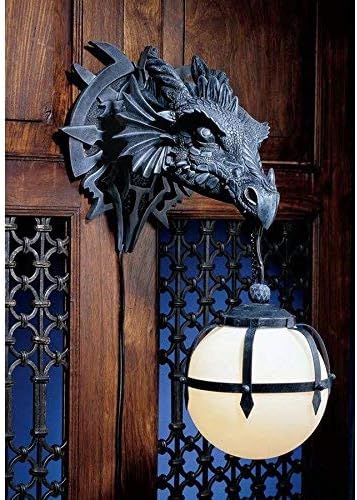 Grey Stone Polyresin Dragon Electric Wall Sconce Light Fixture I695