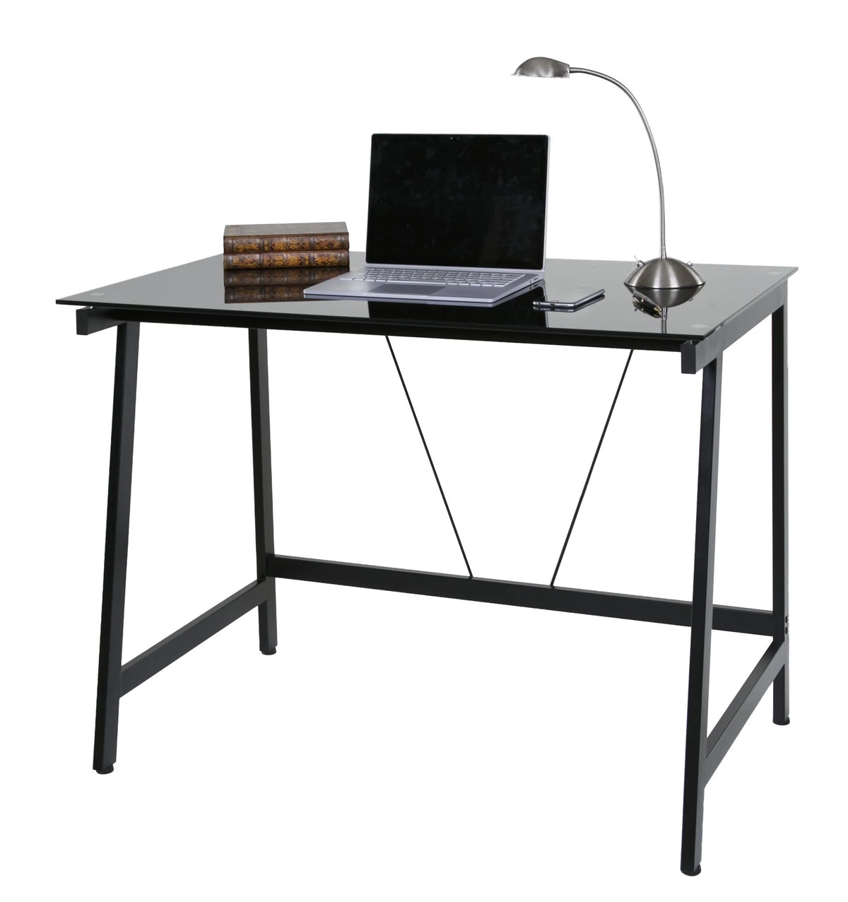 Contemporary Glass Writing Desk Steel Frame Black M434