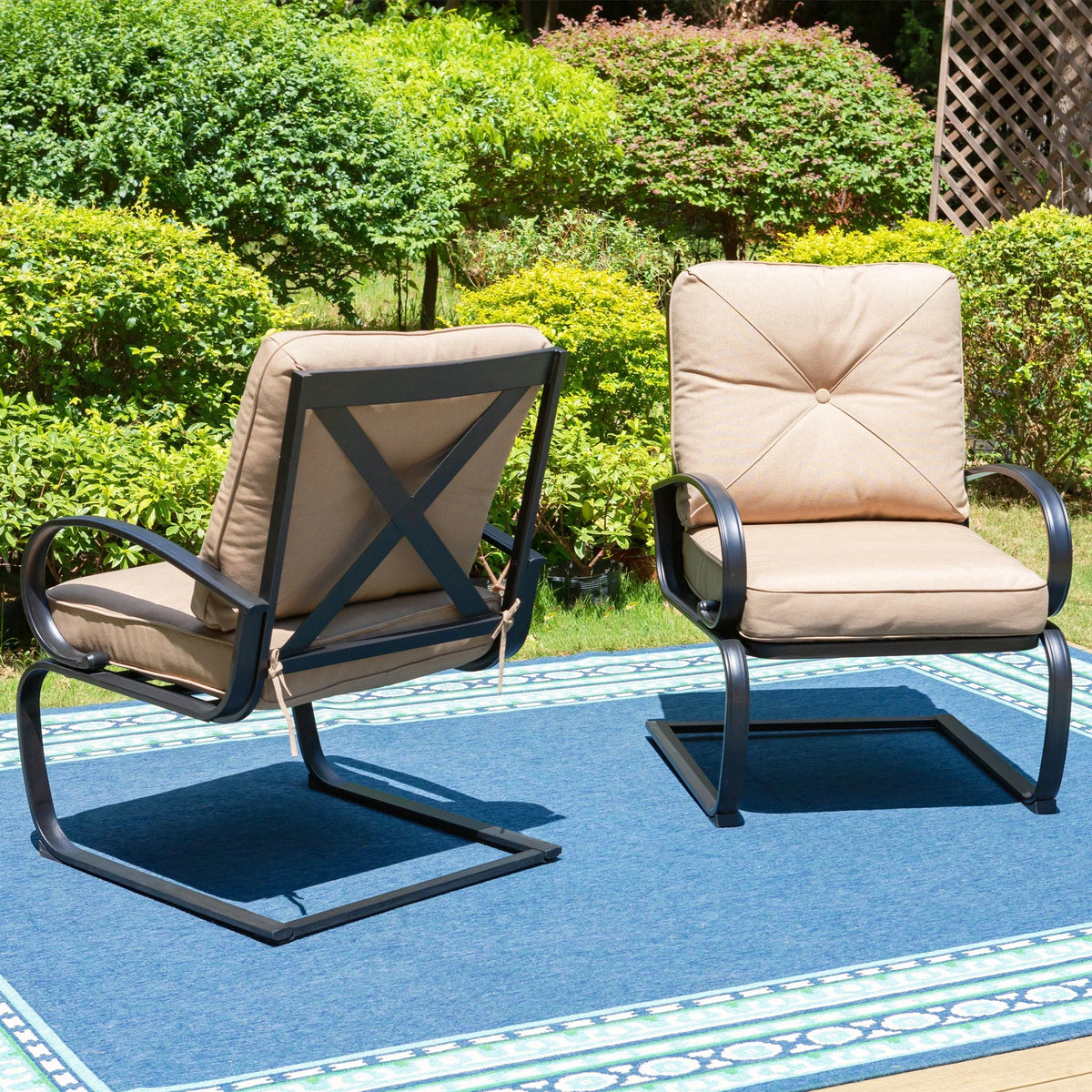 5-Piece Outdoor Dining Set with Black Steel Frame and Beige Cushion O713501
