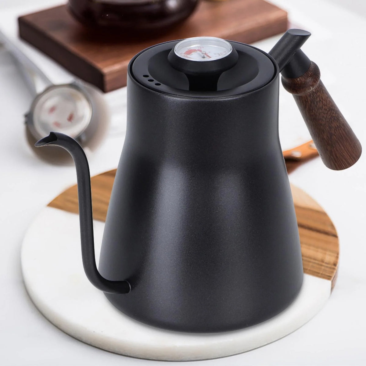 Thermometer Coffee Kettle with Wooden Handle T964344