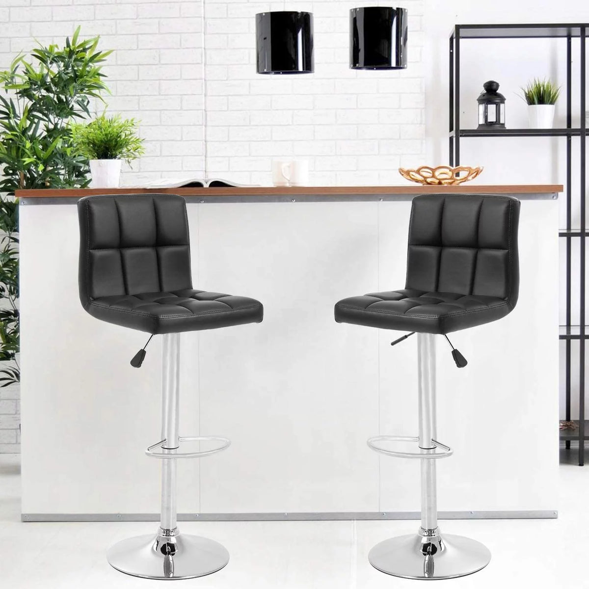 Black Set of 2 Height Adjustable Swivel Bar Stools A878847