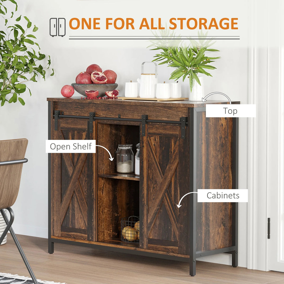 Industrial Sideboard with Sliding Barn Doors and Adjustable Shelves D52429
