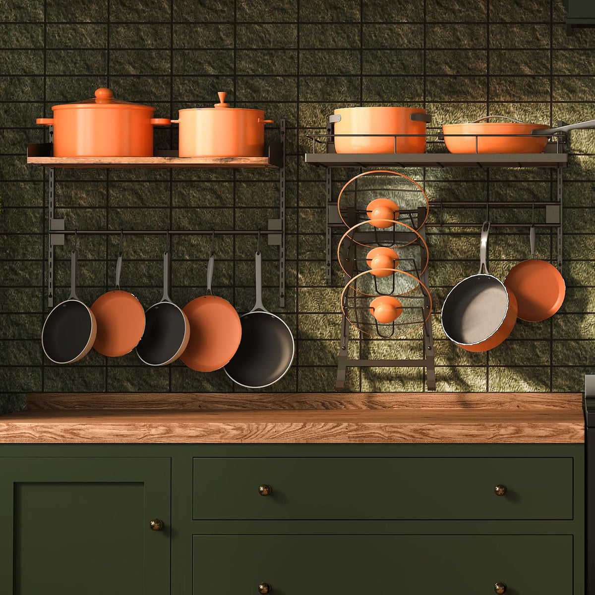 2 Pack Wall Mounted 2 Tier Pot Rack with 8 Hooks K863