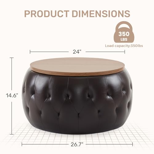 Velvet Round Storage Ottoman with Wooden Lid T80519