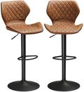 Set of 2 PU Leather Bar Stools Height Adjustable Bar Chairs Brown K8591