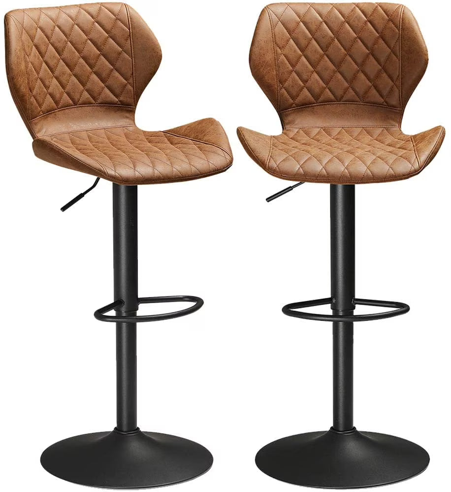 Set of 2 PU Leather Bar Stools Height Adjustable Bar Chairs Brown K8591
