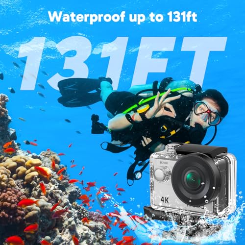 4K30FPS 20MP WiFi Action Camera with EIS 131FT Waterproof Black F745