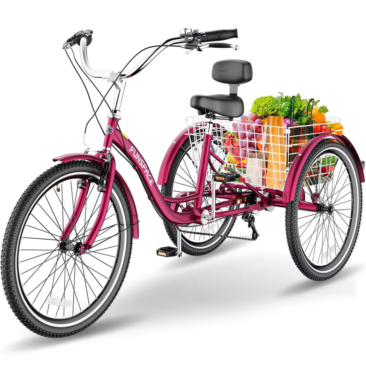7 Speed 26 inch Three Wheel Bike Cruiser Trike with Low-Step Through Frame Large Basket Dark Green Q3654
