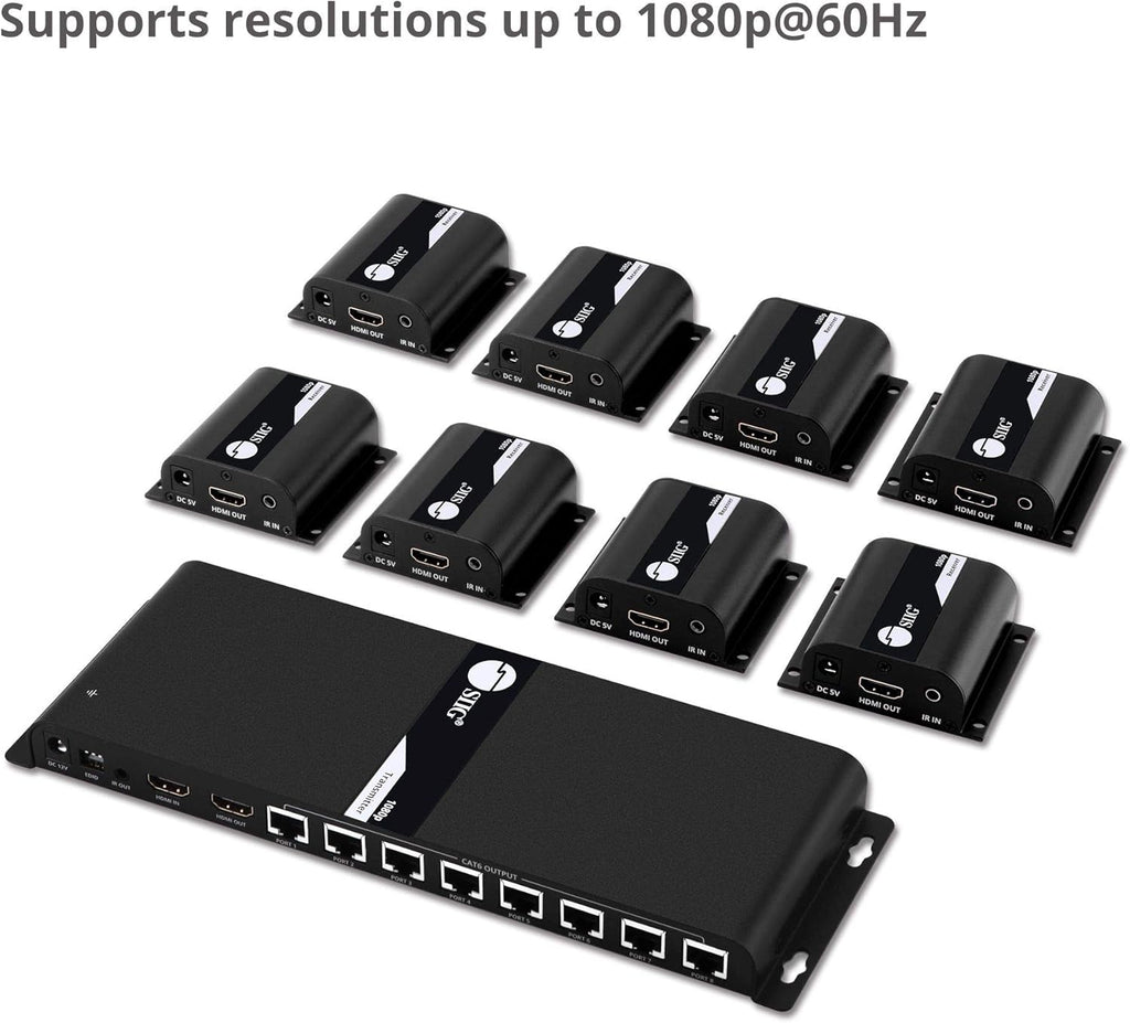 1080p HDMI Extender Splitter Over CAT5e/CAT6 Ethernet, 1x8 Port with IR Extension and EDID Q330