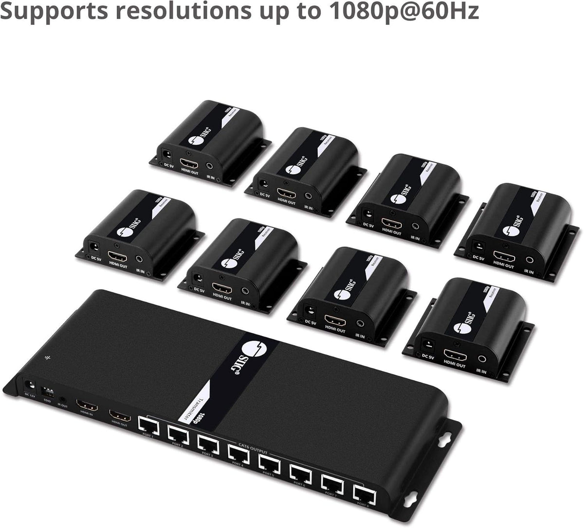1080p HDMI Extender Splitter Over CAT5e/CAT6 Ethernet, 1x8 Port with IR Extension and EDID Q330