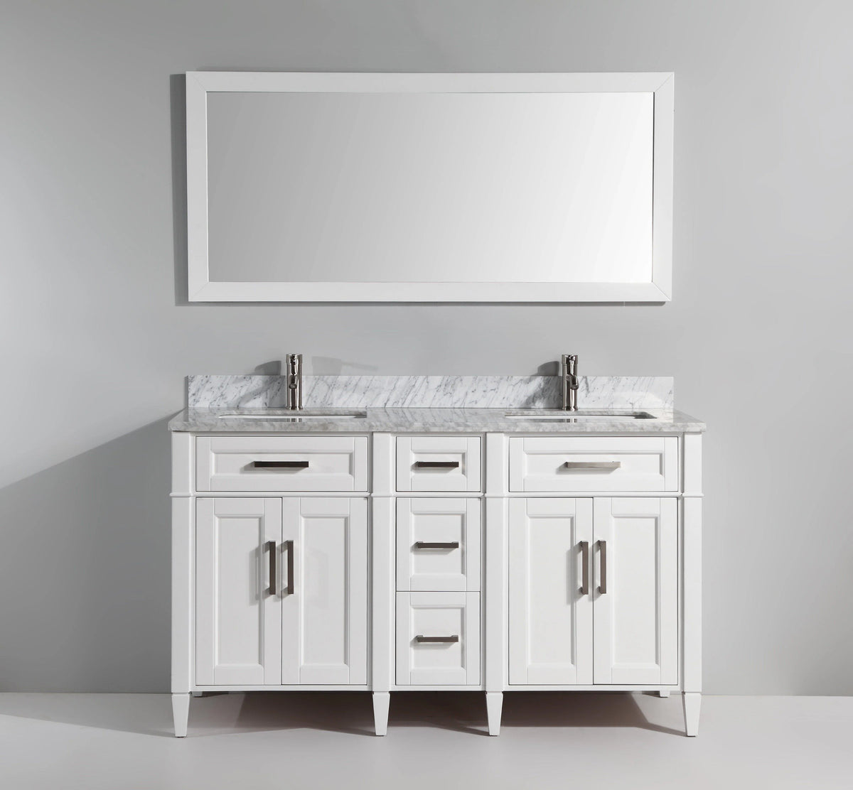 60 in. Double Sink Vanity in Carrara Marble & Mirror - White H95041