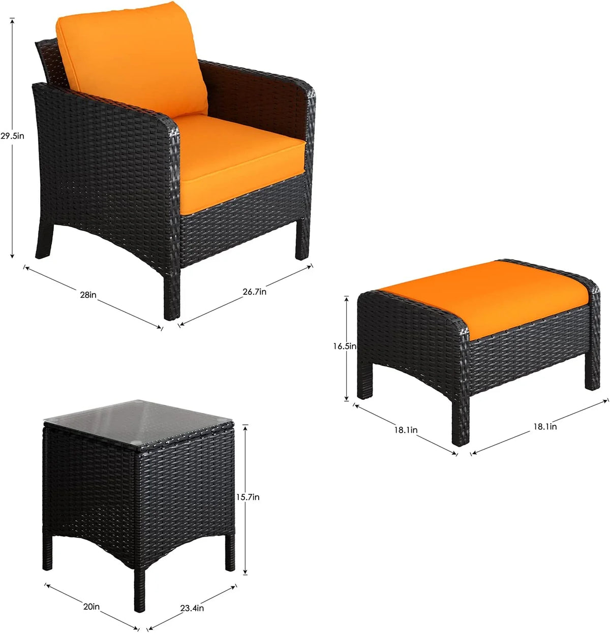 5 Pieces PE Rattan Wicker Outdoor Cushioned Lounge Chairs Set with Ottomans and Glass Table R984