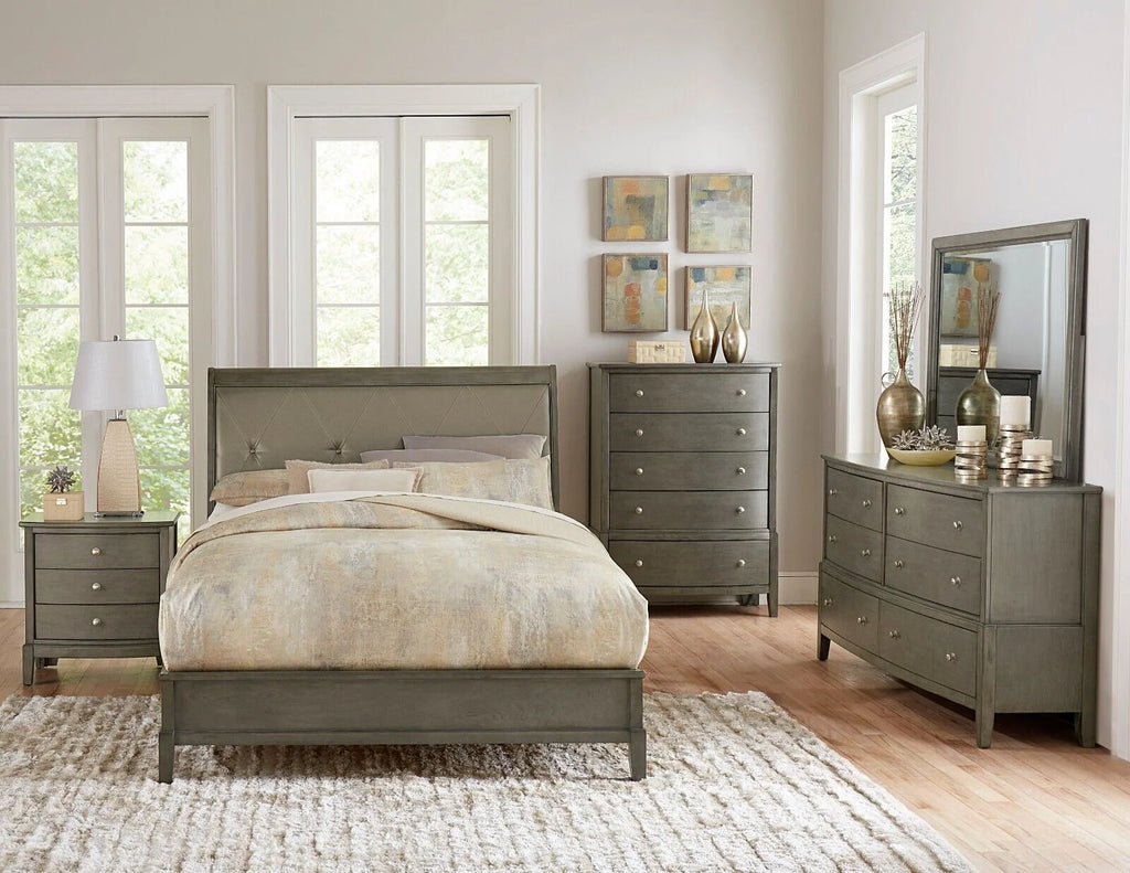 Gray Finish Wooden 5pc Bedroom Set Queen Sleigh Bed Nightstand Dresser Mirror Chest D956521