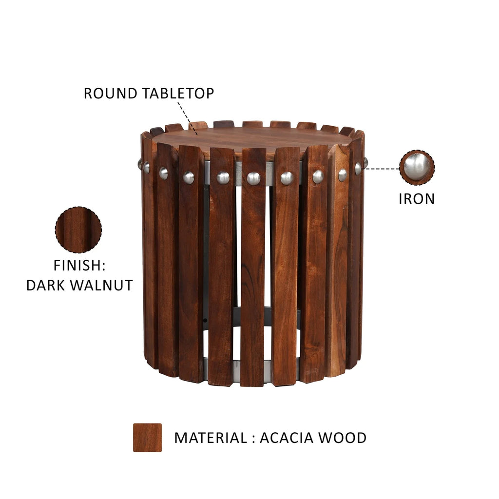 15 Inch Round Acacia Wood Side End Table Y54058