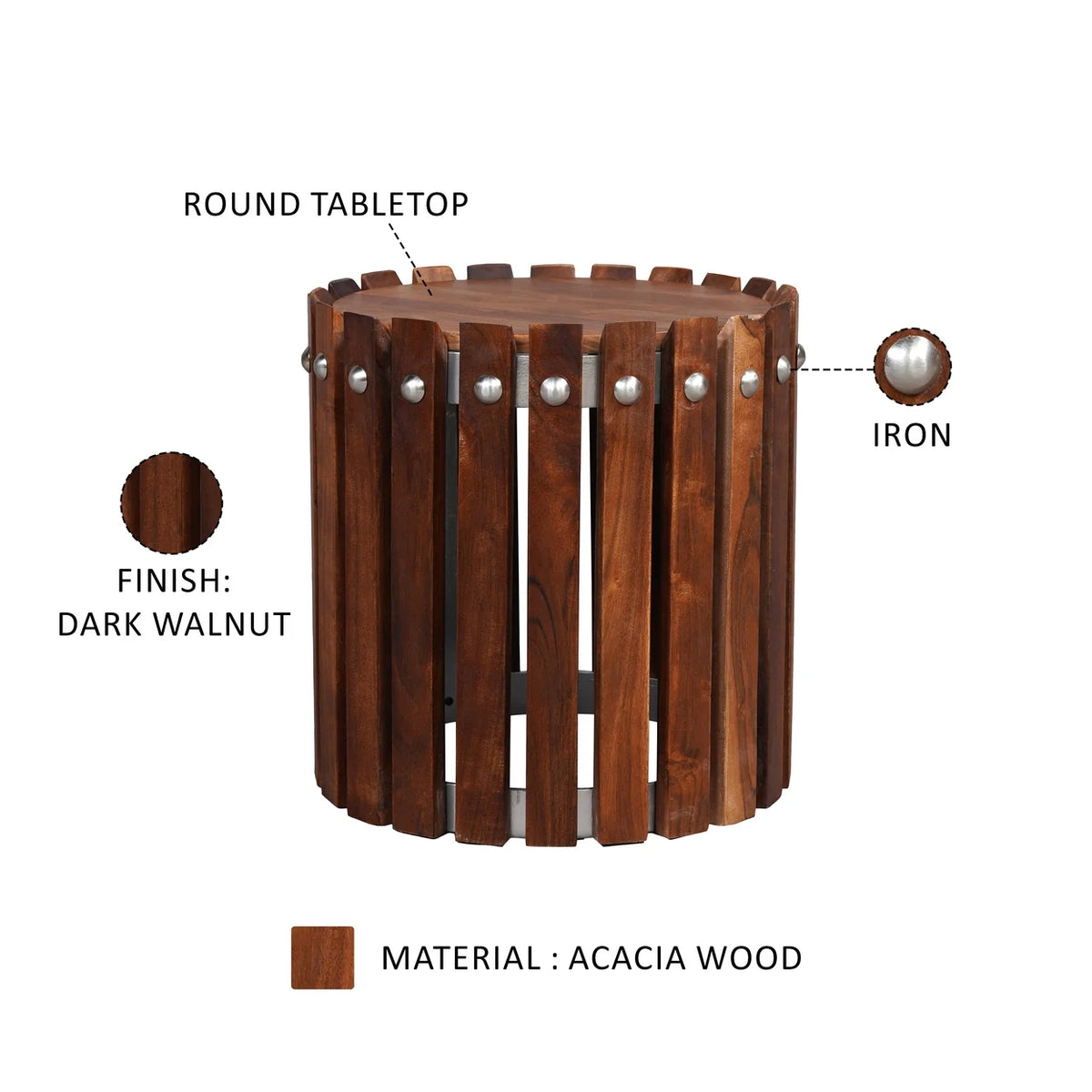 15 Inch Round Acacia Wood Side End Table Y54058