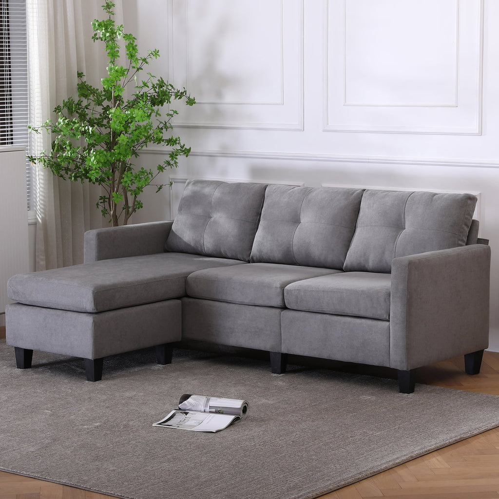 75" Gray Fabric Sofa and Chaise Convertible to Ottoman G1702