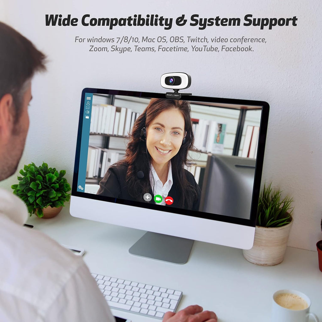 4K Webcam with Light Ultra HD 8MP Autofocus USB Web Cam with Microphone for Desktop Computer PC Streaming Camera + Tripod + USBC + Privacy Cover Pack of 2 L86674
