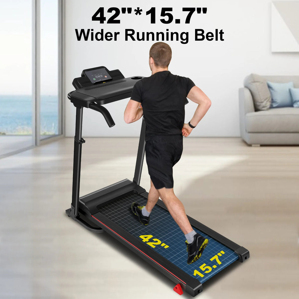 Folding Treadmill with Removable Tabletop and Incline, 2.5 HP, Black P256