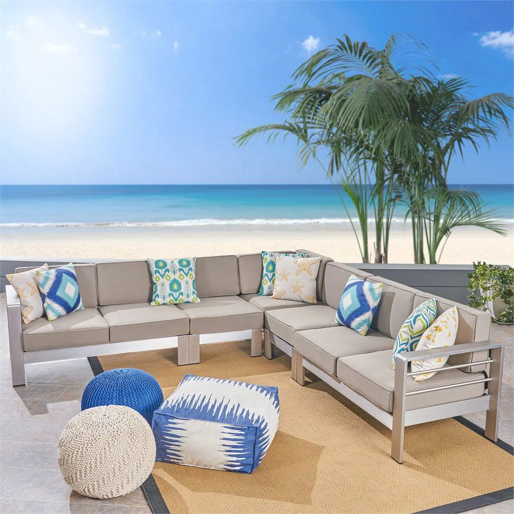 7-Seater Aluminum Sectional Sofa Set Silver/Khaki W742