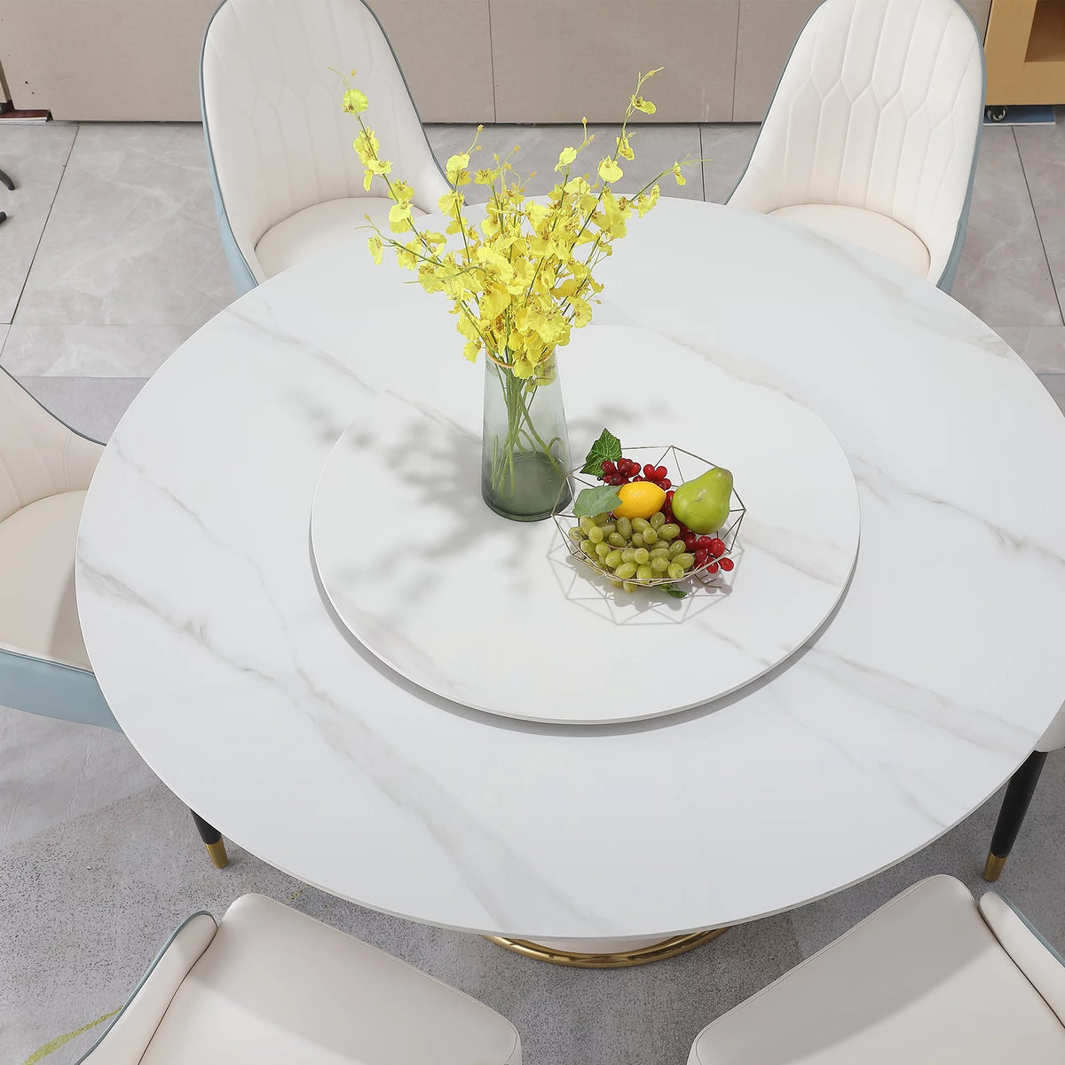 59” Sintered Stone Round Dining Table Set with 8 Chairs X943