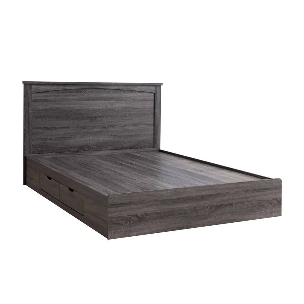 Oak Brown Wood Platform Queen Bed with 2 Hidden Storage Drawers G78049