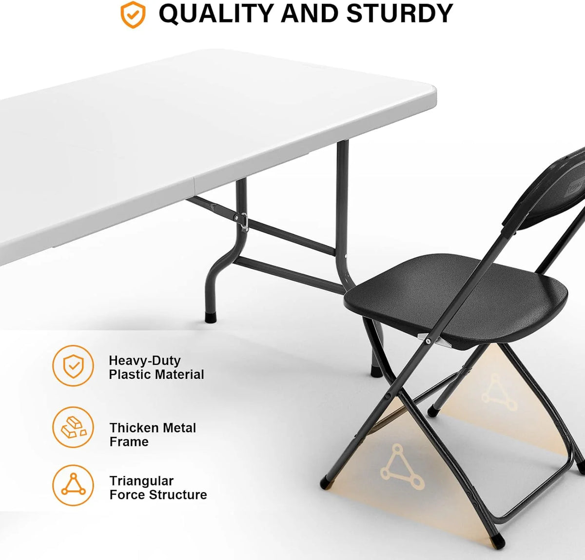 6 FT Plastic Folding Table with 8 Black Folding Chairs B3260
