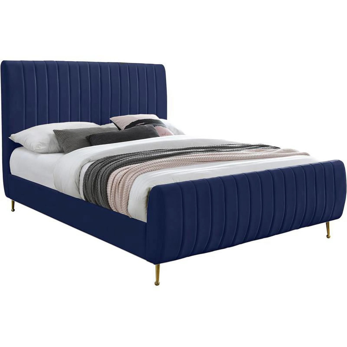 Navy Velvet Queen Bed Q770458
