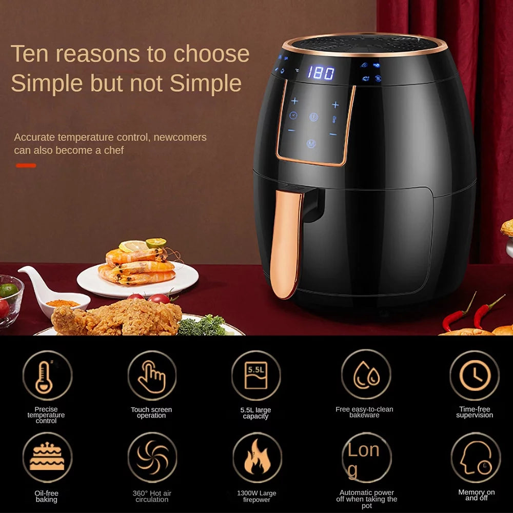 5.5L 1300W Touch Screen Electric Air Fryer with Bakeware P923333