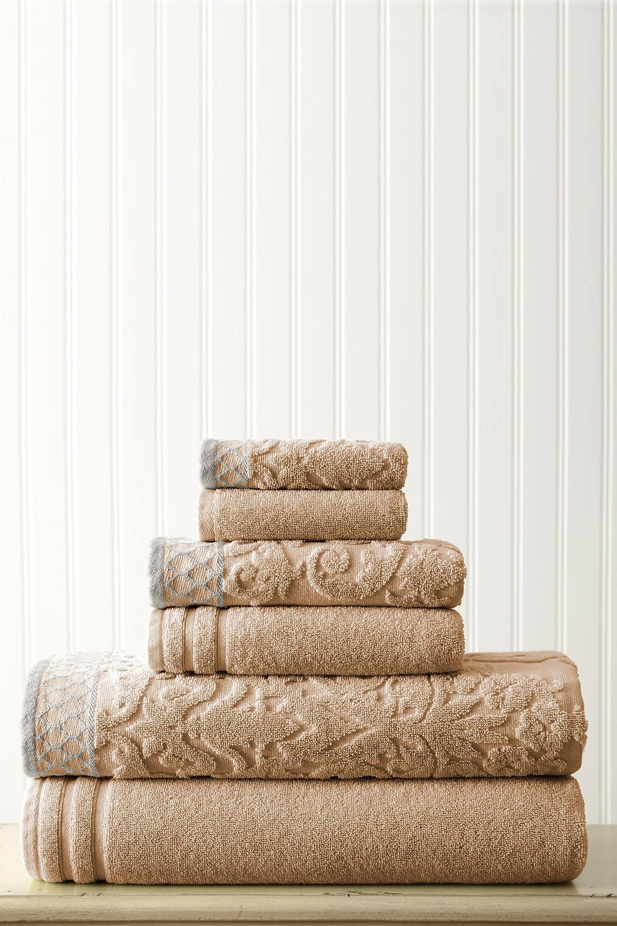 Taupe Damask Jacquard 6-Piece Towel Set S14431
