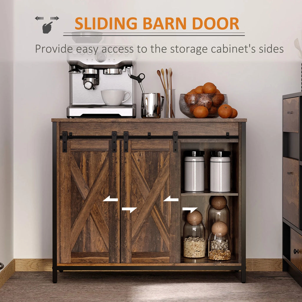 Industrial Sideboard with Sliding Barn Doors and Adjustable Shelves D52429