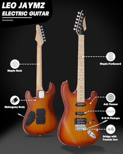 39" Full Size ST Style Electric Guitar Starter Kit with SSH Pickup, 5W Portable Amp, Tuner, Gig Bag, Strap & Accessories M4524