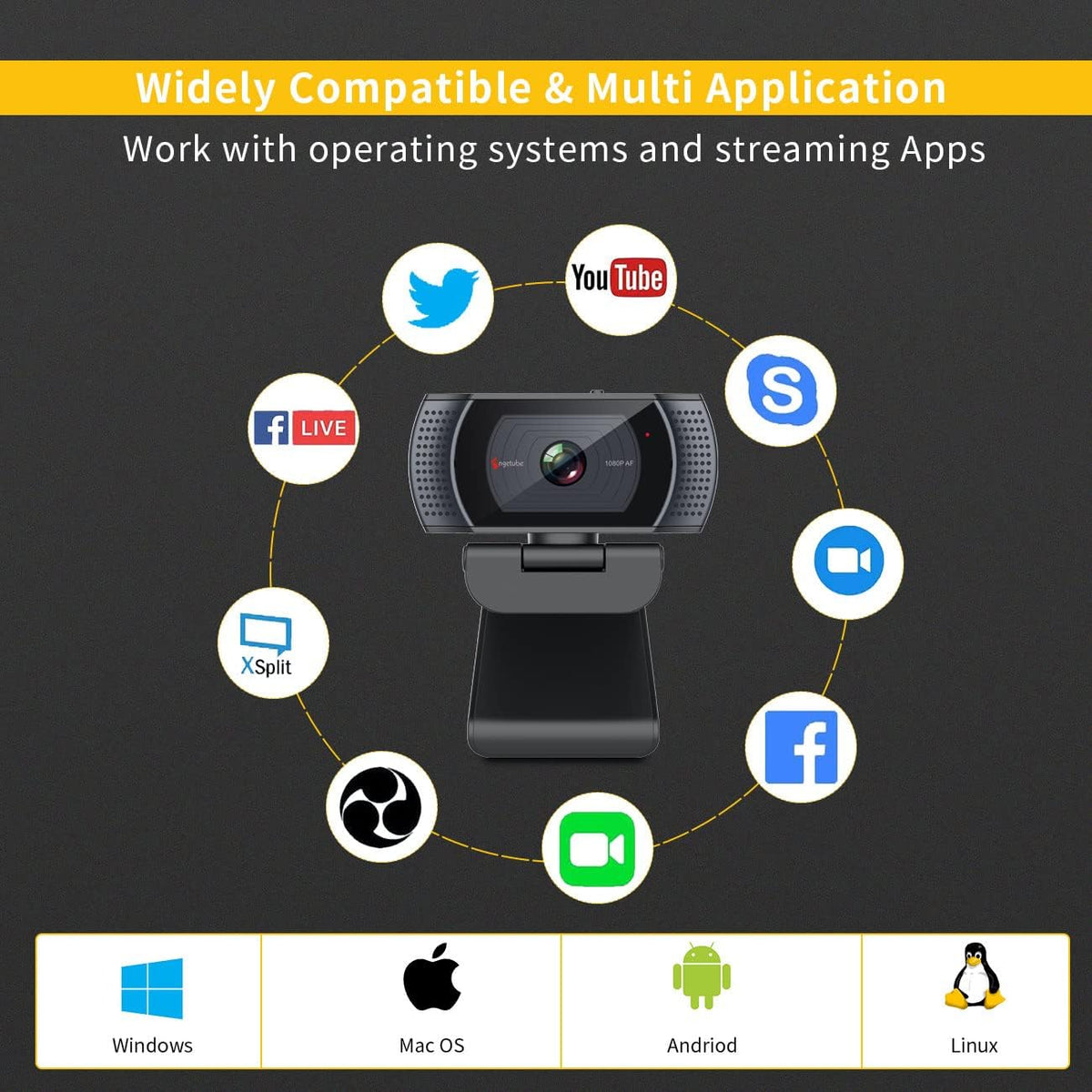 1080P USB AutoFocus Webcam with Microphone J62731
