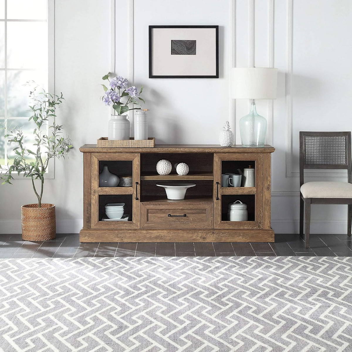 62 Inch TV Stand with Glass Cabinet Doors and Adjustable Shelves H328821