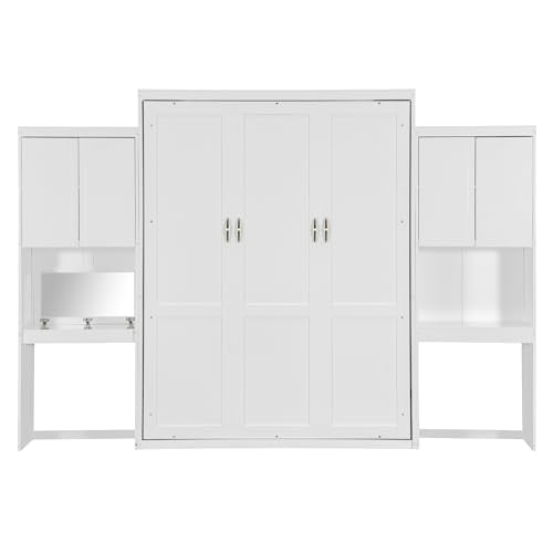 Queen Size Wood Murphy Bed with Desk and Storage E4329