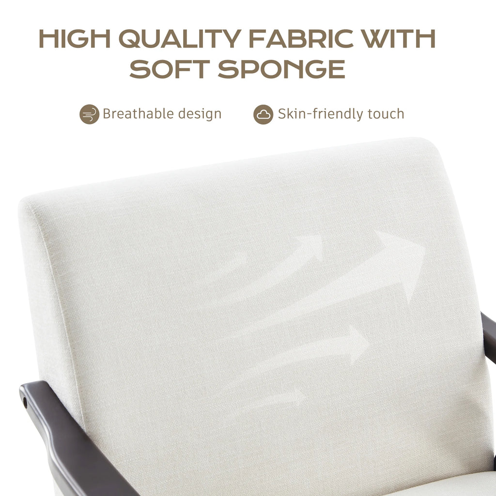 Beige Upholstered Accent Chair with Ottoman and Solid Wood Frame C6776