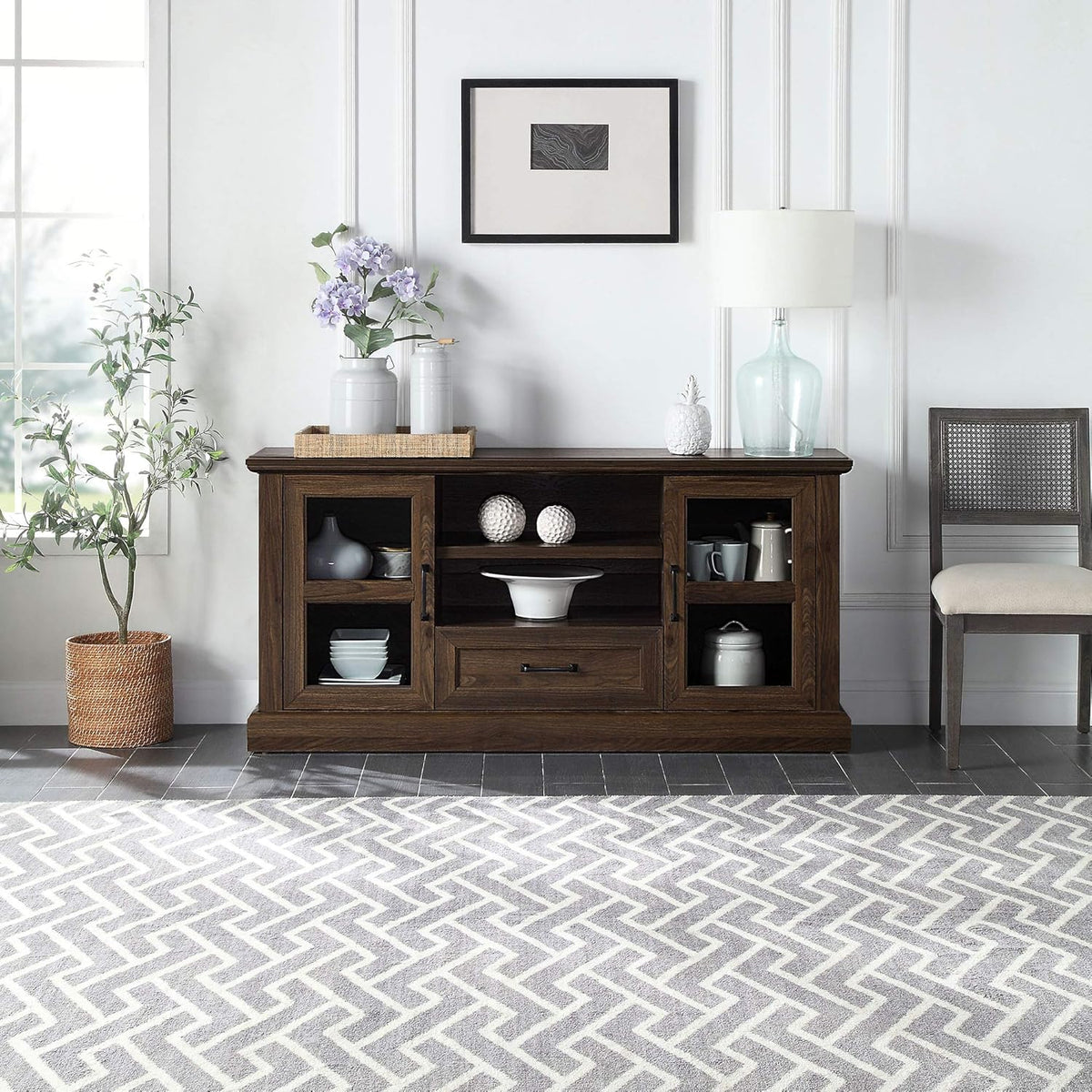 62 Inch TV Stand with Glass Cabinet Doors and Adjustable Shelves H328821
