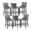 Set of 6 Grey Velvet Upholstered Bar Stools B24607