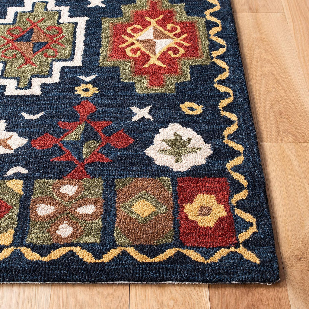 6' Square Navy Red Handmade Traditional Wool Area Rug C903942