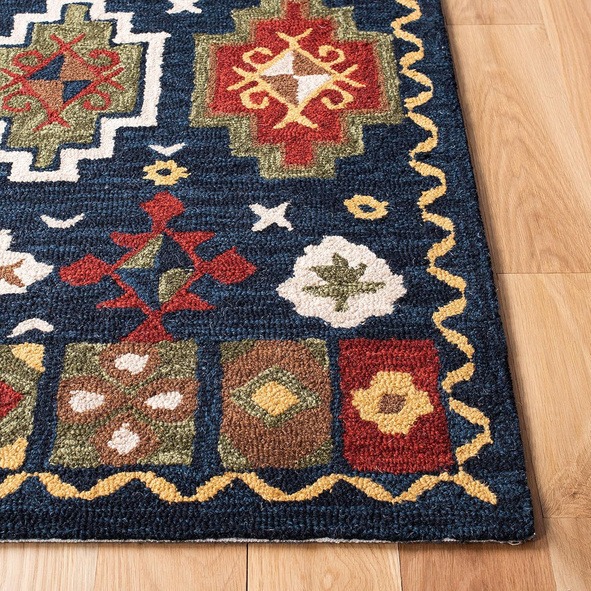 6' Square Navy Red Handmade Traditional Wool Area Rug C903942