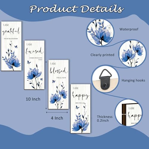 Blue 4 Pieces Wooden Wall Art S96783