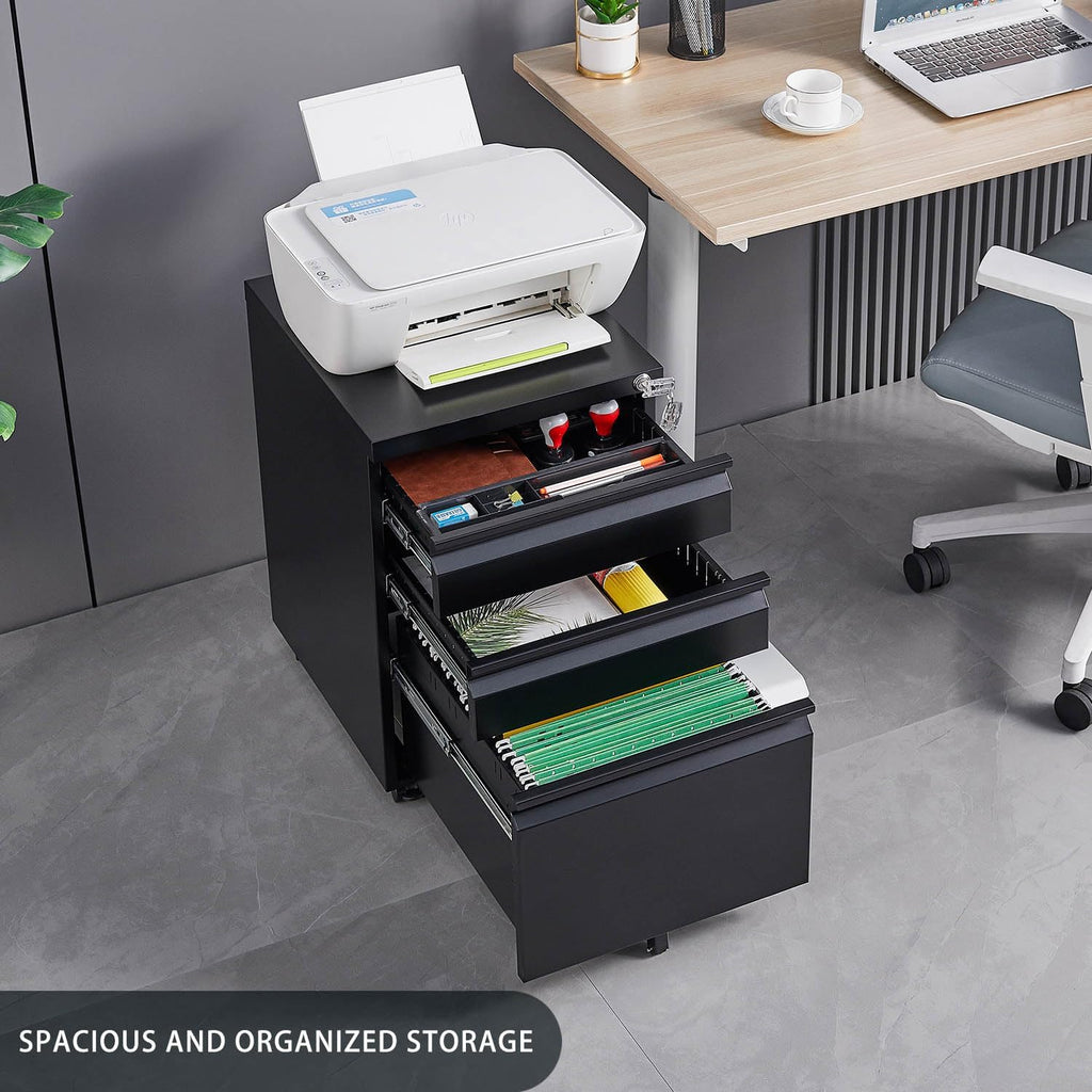 Black Steel 3-Drawer Rolling File Cabinet A792311