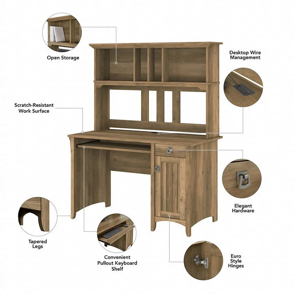 Small Computer Desk with Hutch in Reclaimed Pine Z778