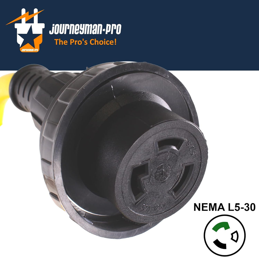 30A RV Power Extension Cord L530 Locking Female TT-30P to L5-30R 15 Feet Pack of 2 O691552